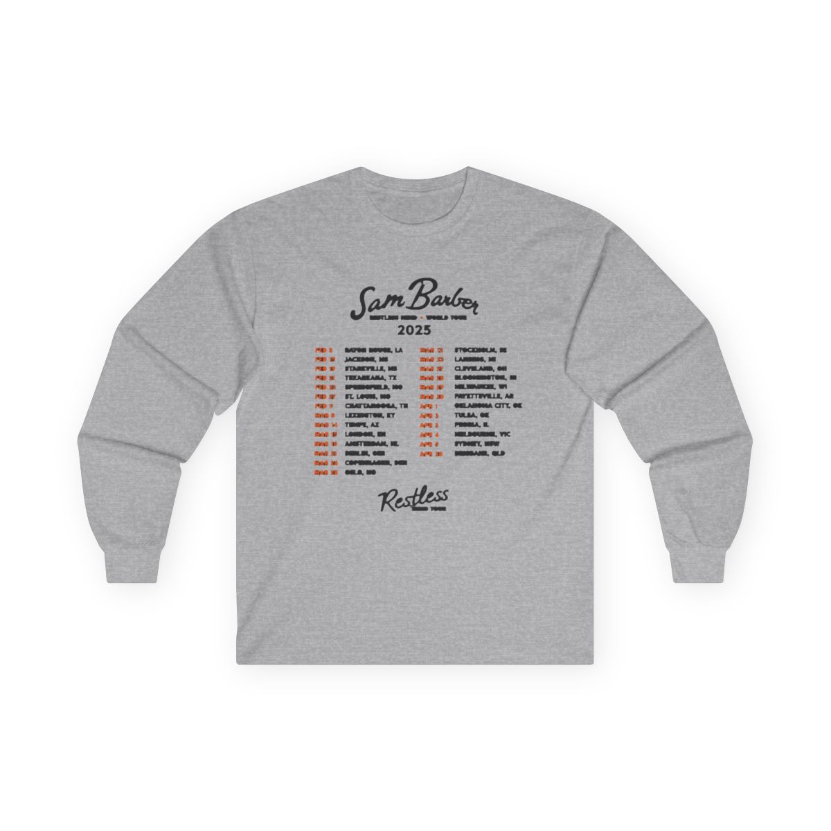 Sam Barber Merch Long Sleeve Restless Mind World Tour 2025 Country Music Long Sleeve Pullover - Walmart.com - Official long-sleeves merchandise