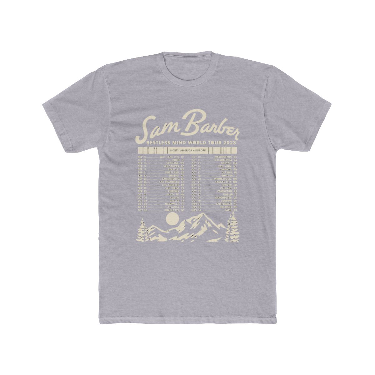 Sam Barber Restless Mind US Tour 2025 T Shirt Short Sleeve Cotton Tee Women Men Streetwear Tops