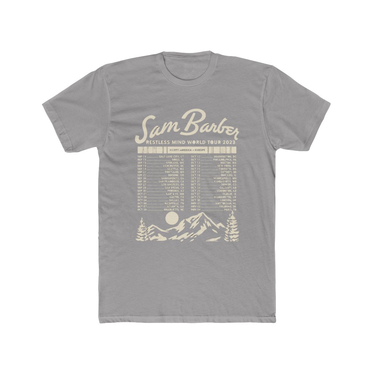 Sam Barber Restless Mind US Tour 2025 T Shirt Short Sleeve Cotton Tee Women Men Streetwear Tops - Official t-shirts merchandise
